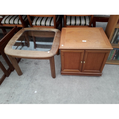 2972 - A MODERN TWO DOOR DVD CABINET AND GLASS TOP COFFEE TABLE