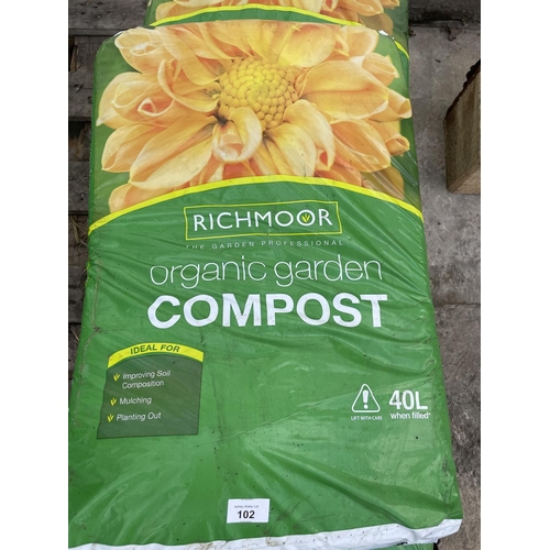 102 - FIVE 40 LITRE BAGS OF ORGANIC GARDEN COMPOST NO VAT