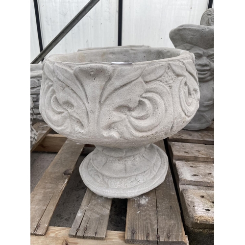 120 - A PAIR OF CONCRETE DECORATIVE URN PLANTERS NO VAT