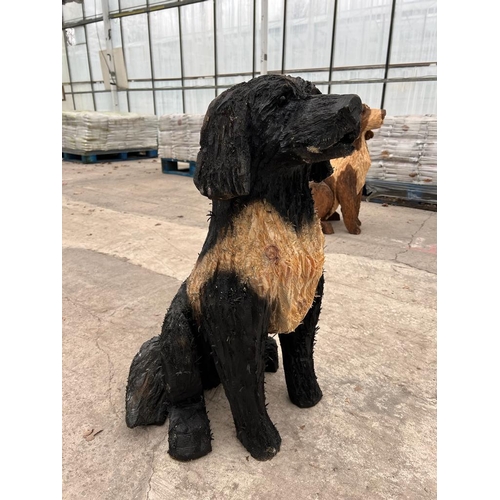 238 - A CARVED WOODEN BLACK & WHITE DOG APPROX 70 CM HIGH NO VAT