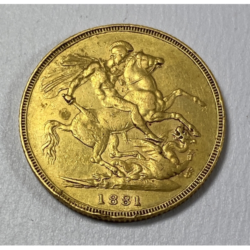 328 - A VICTORIAN 1881 GOLD FULL SOVEREIGN - MELBOURNE MINT