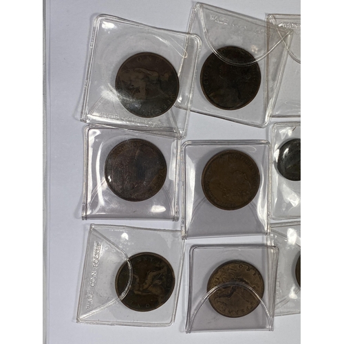 349 - A COLLECTION OF THIRTEEN QUEEN VICTORIA PENNIES TO INCLUDE FINE EXAMPLES ETC