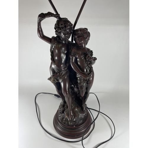 30 - A LARGE SPELTER FIGURAL LAMP WITH FLORAL DESIGN BRANCES, HEIGHT 75CM