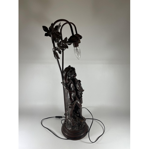 30 - A LARGE SPELTER FIGURAL LAMP WITH FLORAL DESIGN BRANCES, HEIGHT 75CM