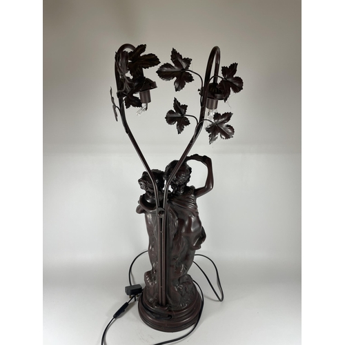 30 - A LARGE SPELTER FIGURAL LAMP WITH FLORAL DESIGN BRANCES, HEIGHT 75CM