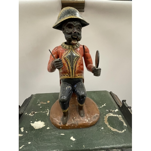 4 - AN EARLY 20TH CENTURY NOVELTY AUTOMATION CARVED DARK OAK MANTLE CLOCK WITH NAPOLEONIC MONKEY FIGURE ... 