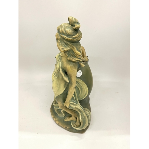 40 - AN ART NOUVEAU STONEWARE FIGURE OF A GIRL, IMPRESSED MARKS TO BASE & SIGNED J.SCHOOP