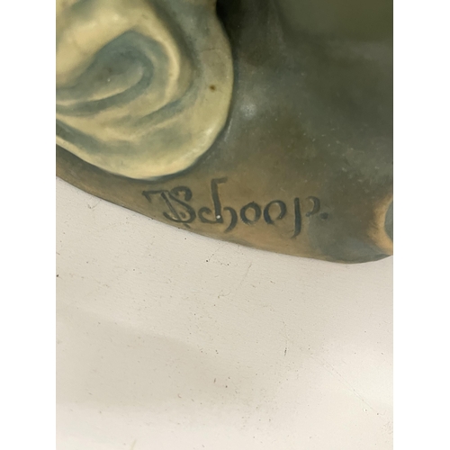 40 - AN ART NOUVEAU STONEWARE FIGURE OF A GIRL, IMPRESSED MARKS TO BASE & SIGNED J.SCHOOP