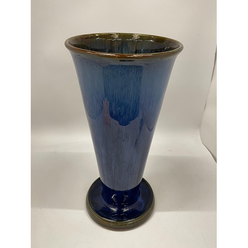 54 - A BOURNE DENBY BLUE STONEWARE TRUMPET VASE, HEIGHT 36CM