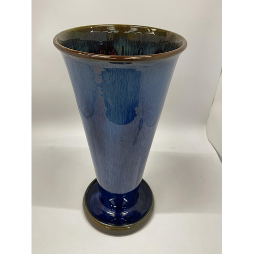 54 - A BOURNE DENBY BLUE STONEWARE TRUMPET VASE, HEIGHT 36CM