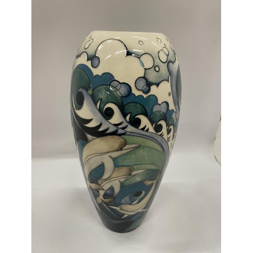 7 - A LARGE MOORCROFT POTTERY DOLPHIN PATTERN NUMBERED EDITION VASE, NO. 34, DATED 2015, HEIGHT 37CM (SE... 