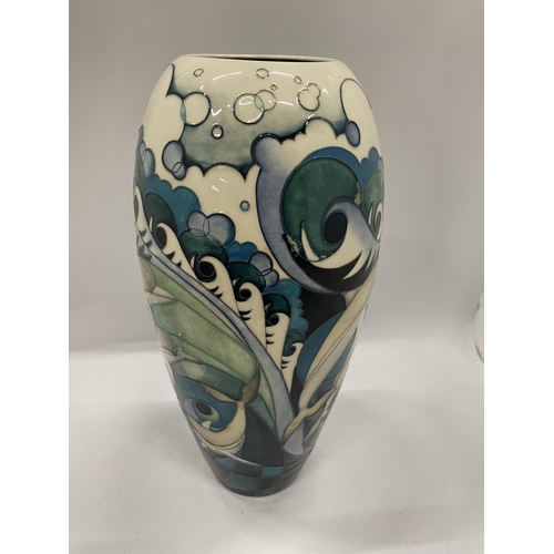 7 - A LARGE MOORCROFT POTTERY DOLPHIN PATTERN NUMBERED EDITION VASE, NO. 34, DATED 2015, HEIGHT 37CM (SE... 