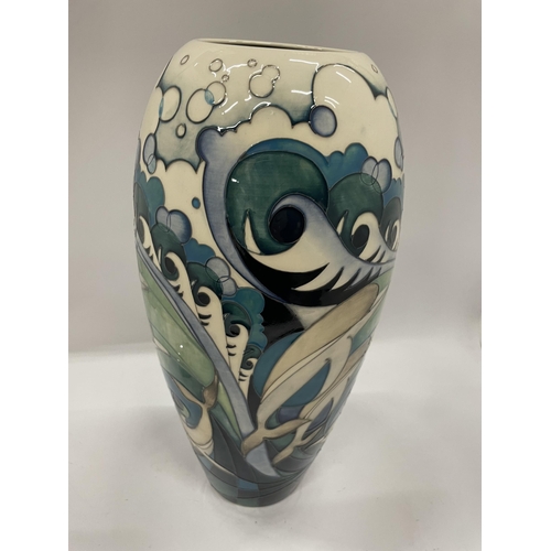 7 - A LARGE MOORCROFT POTTERY DOLPHIN PATTERN NUMBERED EDITION VASE, NO. 34, DATED 2015, HEIGHT 37CM (SE... 