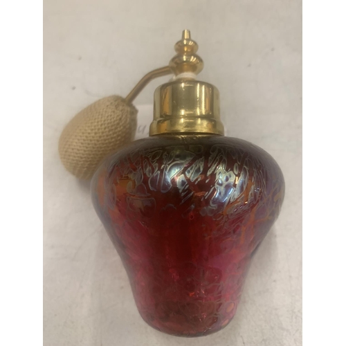 112 - A BRIERLEY GLASS CRANBERRY COLOURED SCENT BOTTLE HEIGHT 11CM