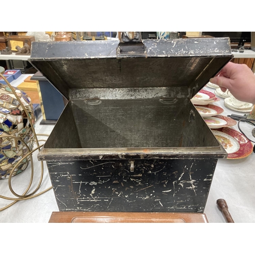 161 - A LARGE METAL DEED BOX