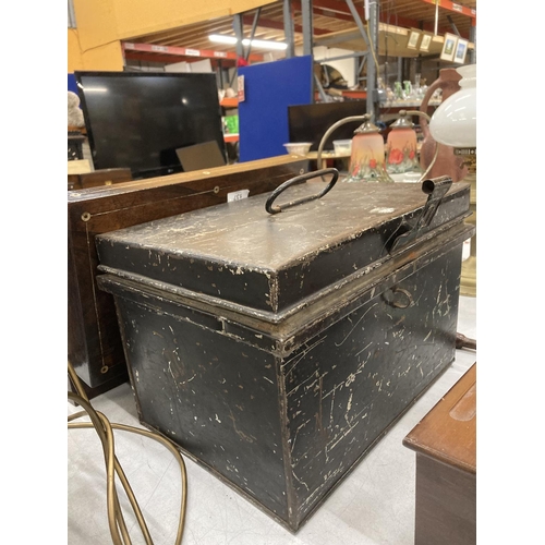 161 - A LARGE METAL DEED BOX