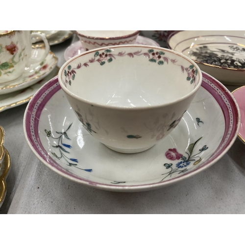 217 - A QUANTITY OF VINTAGE TEA BOWLS AND SAUCERS PLUS A TEAPOT - SOME A/F