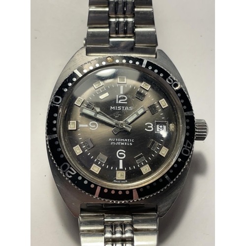 540 - A RARE MISTAS AUTOMATIC 25 JEWELS DIVERS WATCH 200M. SEEN WORKING BUT NO WARRANTY