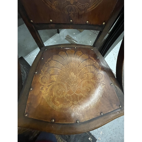 100 - AN ART NOUVEAU CHAIR WITH FLORAL DESIGN SEAT AND BACK