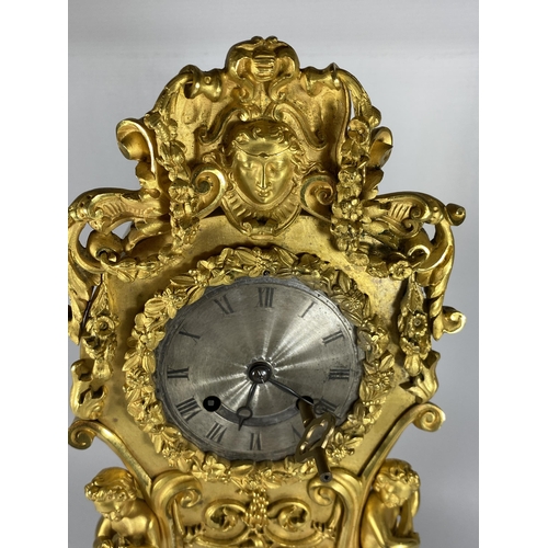 74 - A C.1820-30 YVERIES OF PARIS, FRENCH GILT MANTLE CLOCK WITH GLASS DOME WITH 8 DAY FRENCH MOVEMENT, D... 