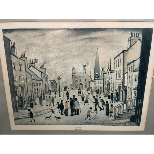 80 - A VINTAGE FRAMED L.S LOWRY PRINT OF A LANCASHIRE VILLAGE