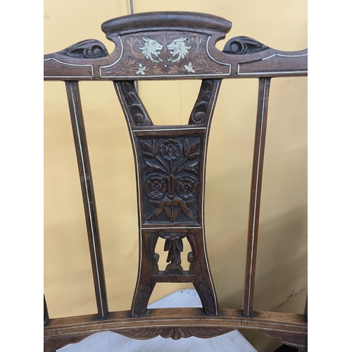 83 - AN EDWARDIAN INLAID BEDROOM CHAIR ON CASTORS