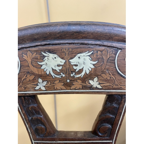 83 - AN EDWARDIAN INLAID BEDROOM CHAIR ON CASTORS