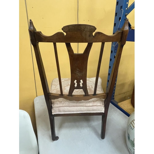 83 - AN EDWARDIAN INLAID BEDROOM CHAIR ON CASTORS