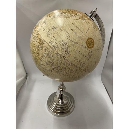 85 - A DECORATIVE GLOBE ON CHROME STAND, HEIGHT 52CM