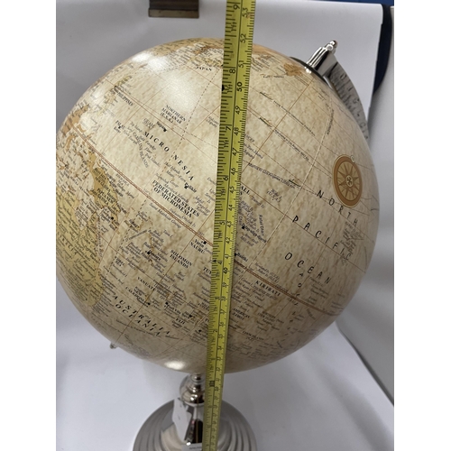 85 - A DECORATIVE GLOBE ON CHROME STAND, HEIGHT 52CM