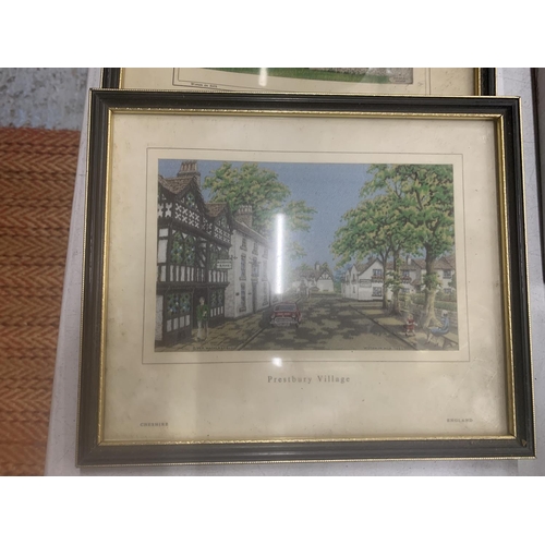 260 - FOUR FRAMEDVINTAGEMACCLESFIELD SILK PICTURES TO INCLUDE 'THE HANGING GATE', SULGRAVE MANOR', 'PRESTB... 