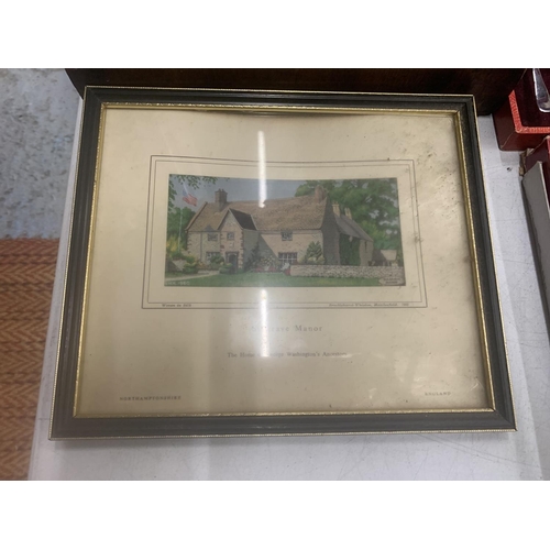 260 - FOUR FRAMEDVINTAGEMACCLESFIELD SILK PICTURES TO INCLUDE 'THE HANGING GATE', SULGRAVE MANOR', 'PRESTB... 