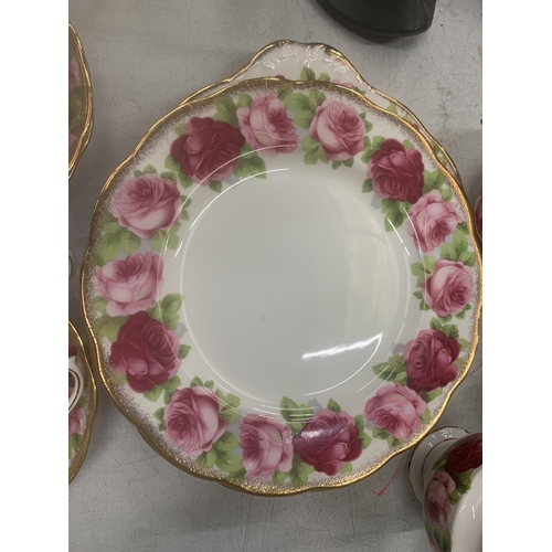 266 - A ROYAL ALBERT 'OLD ENGLISH ROSE' TEASET TO INCLUDE A TEAPOT- SLIGHT RUB TO ONE ROSE - CAKE PLATE, S... 