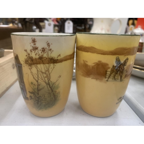 270 - TWO VINTAGE ROYAL DOULTON BEAKERS WITH HUNTING PATTERN