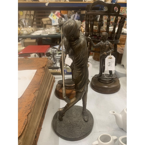 271 - A SPELTER FIGURE OF A GOLFER HEIGHT 27CM