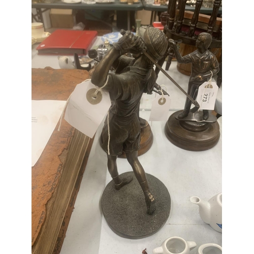 271 - A SPELTER FIGURE OF A GOLFER HEIGHT 27CM