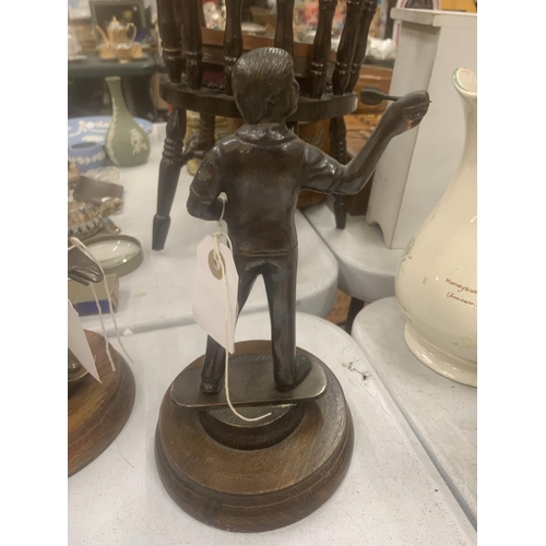 273 - A SPELTER FIGURE OF A DARTS PLAYER HEIGHT 22CM