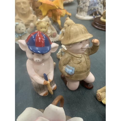 285 - A COLLECTION OF SMALL ANIMAL FIGURES TO INCLUDE CHERISHED TEDDIES, A PETER FAGIN STYLE CAT AND DOG T... 