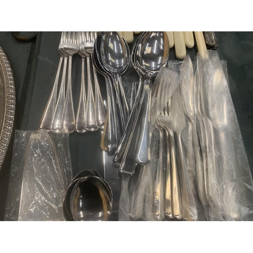 286 - A LARGE QUANTITY OF VINTAGE FLATWARE TO INCLUDE BUTTER KNIVES, KNIVES, FORKS, SPOONS, CAKE SLICE, ET... 