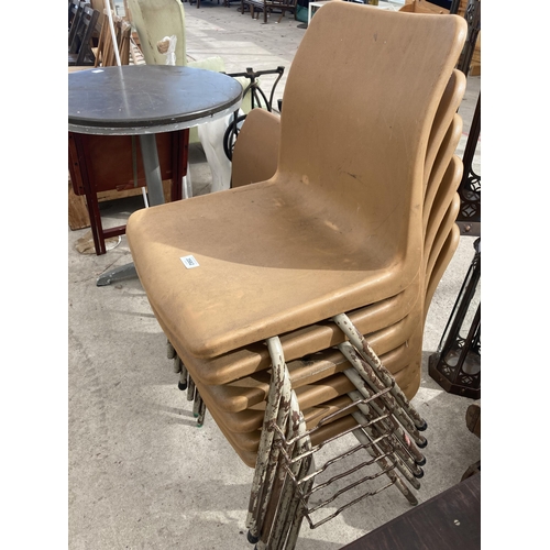 3582 - SEVEN BROWN PLASTIC STACKING CHAIRS