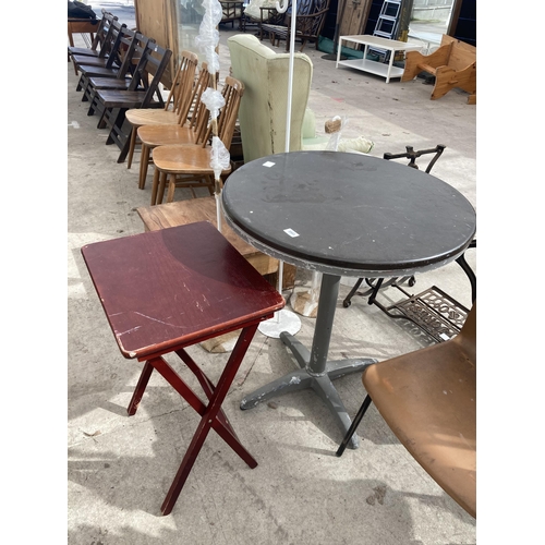 3583 - TWO ITEMS - CAF� TABLE ON METAL BASE AND FOLDING STOOL