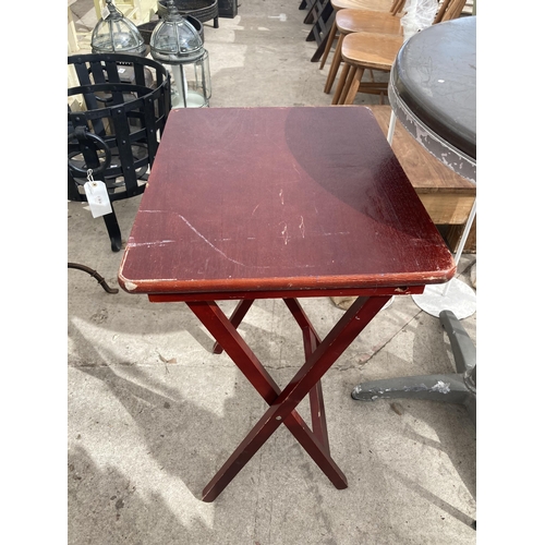 3583 - TWO ITEMS - CAF� TABLE ON METAL BASE AND FOLDING STOOL