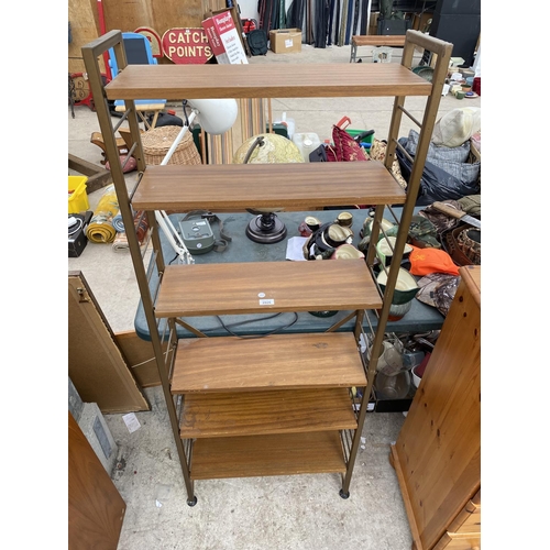 SIX TIER OPEN ADJUSTABLE DISPLAY SHELVES ON METALWARE FRAME, 25" WIDE