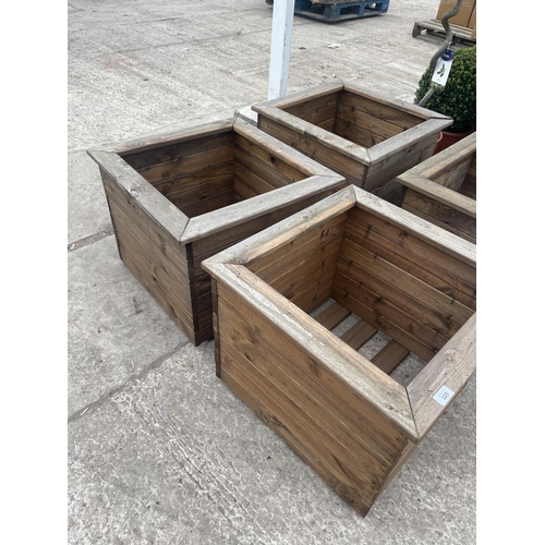 225 - TWO LARGE WOODEN PLANTERS HEIGHT 46CM, WIDTH 57CM, DEPTH 57CM - NO VAT