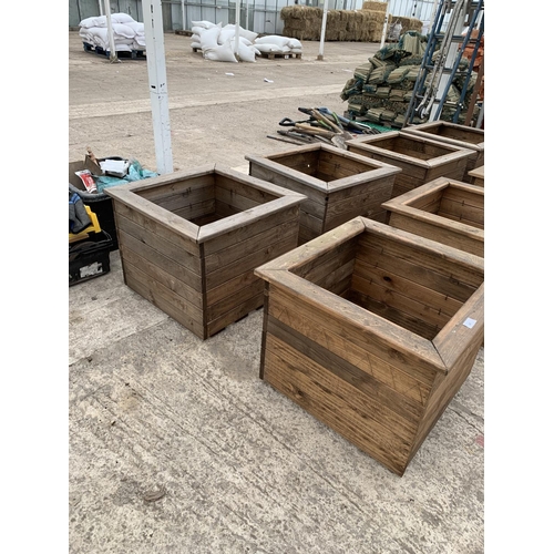 46 - TWO LARGE SQUARE WOODEN PLANTERS - HEIGHT 46CM, WIDTH 57CM, DEPTH 57CM - NO VAT