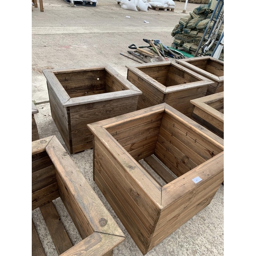 47 - TWO LARGE SQUARE WOODEN PLANTERS, HEIGHT 46CM, WIDTH 57CM, DEPTH 57CM - NO VAT