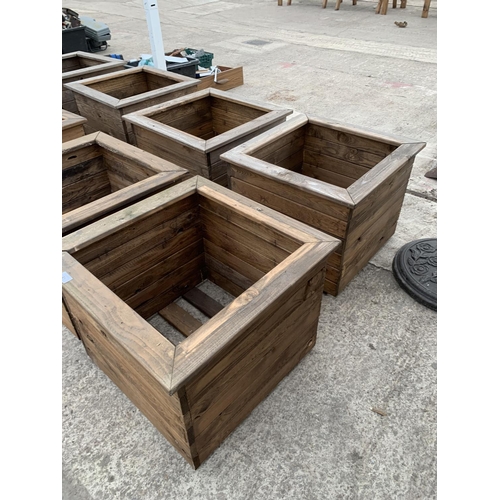 49 - TWO LARGE SQUARE WOODEN PLANTERS HEIGHT 46CM, WIDTH 57CM, DEPTH 57CM - NO VAT