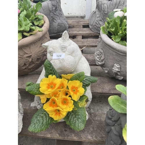 124 - A CONCRETE HIPPO PLANTER WITH PRIMULA NO VAT