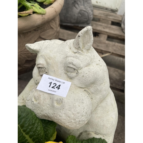 124 - A CONCRETE HIPPO PLANTER WITH PRIMULA NO VAT