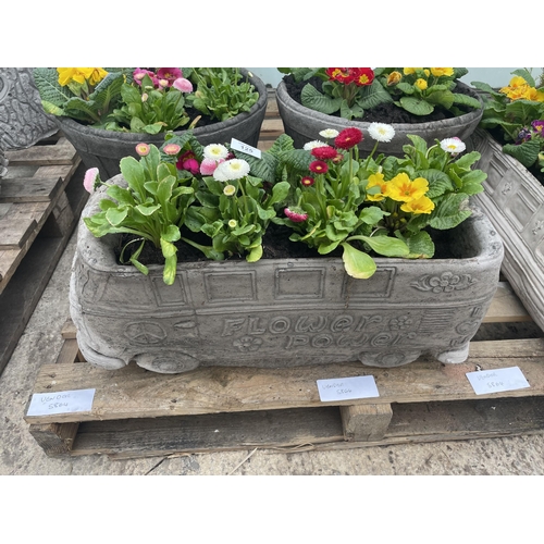 125 - A CONCRETE VW CAMPER VAN FLOWER POWER PLANTER WITH PRIMULAS AND BELLIS DAISYS NO VAT